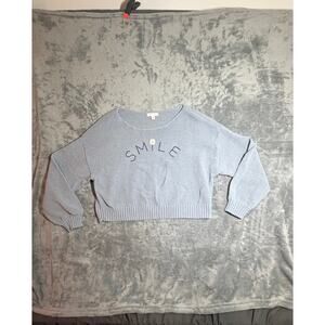 LC Lauren Conrad Smile Daisy Sweater Women’s Large Blue Cropped Knit Top